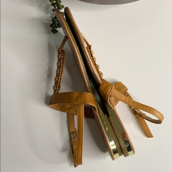 Pierre Dumas Ankle Strap Sandal Cognac Gold open toe women’s shoe size 8 - Picture 5 of 8